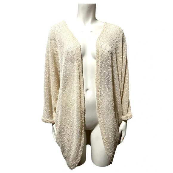 VINCE CAMUTO ivory nubby mesh cocoon wrap swimsuit beach cover up cardigan O/S - Picture 1 of 13